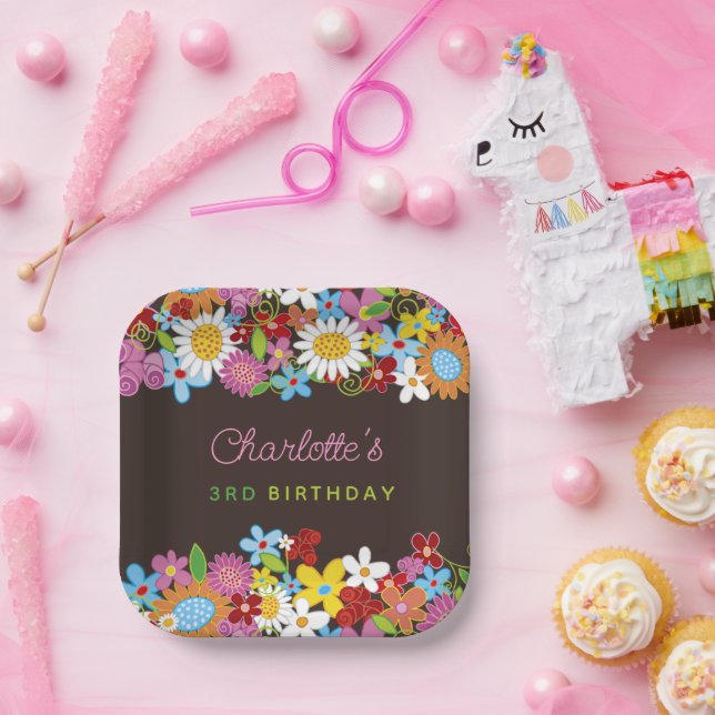 Whimsischer Frühlingsblumen Garten Geburtstagspart Pappteller (Party)