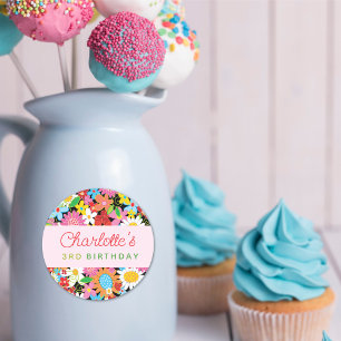 Whimsischer Frühlingsblumen Garten Geburtstagspart Runder Aufkleber