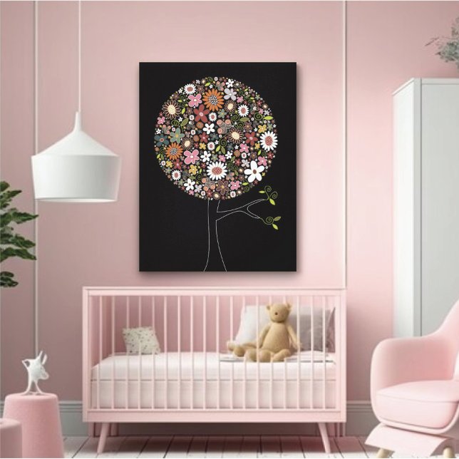 Whimsischer Frühlingsblumen Pop Tree Baby Kinderzi Leinwanddruck (Whimsical Spring Flowers Pop Tree Baby Nursery Art Canvas Print @ fat_fa_tin)