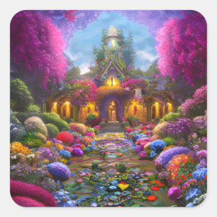 Whimsischer Garten gefüllt mit Blume Quadratischer Aufkleber
