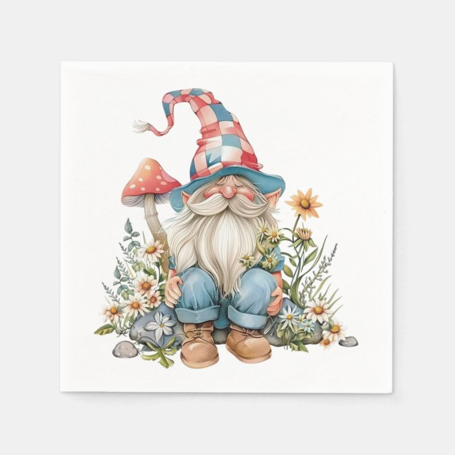 Whimsischer Garten Gnome Wildblumen Blumensommer Serviette (Vorderseite)