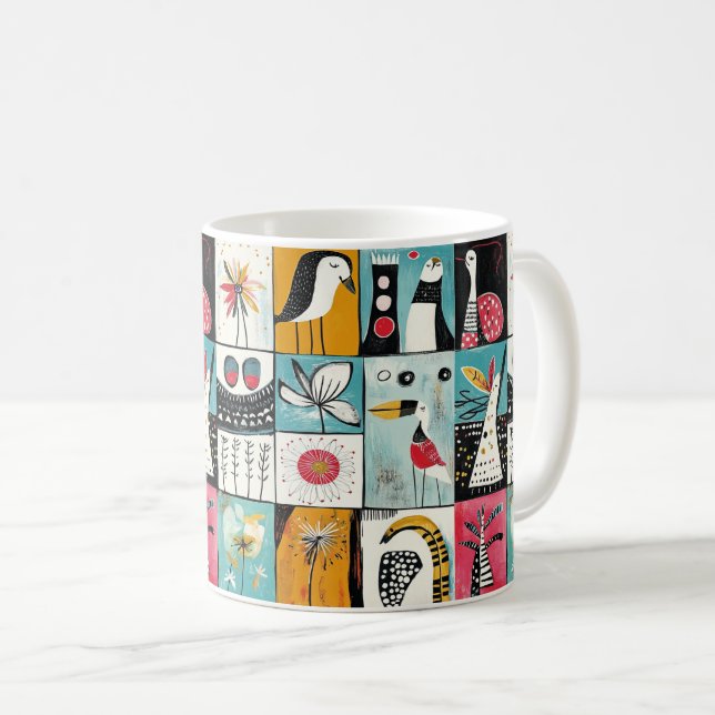 Whimsischer Garten mit Vögeln und Blüten Kaffeetasse (VorderseiteRechts)