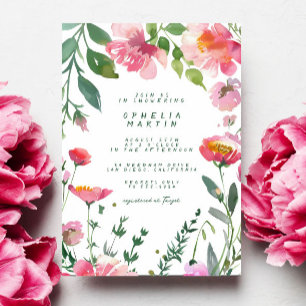 Whimsischer Garten Pink Blume Grünes Brautparty Einladung