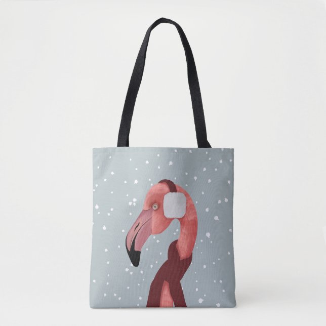 Whimsischer, gemütlicher Winter Flamingo mit Scarf (Vorderseite)