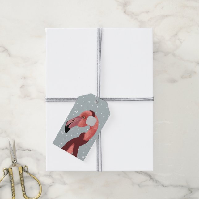 Whimsischer, gemütlicher Winter Flamingo mit Scarf Geschenkanhänger (Mit Garn)