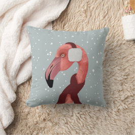 Whimsischer, gemütlicher Winter Flamingo mit Scarf Kissen
