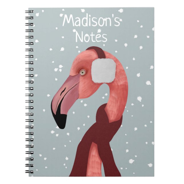 Whimsischer, gemütlicher Winter Flamingo mit Scarf Notizblock (Vorderseite)