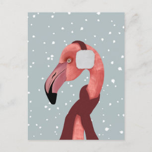Whimsischer, gemütlicher Winter Flamingo mit Scarf Postkarte