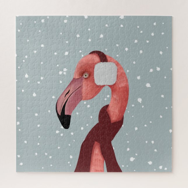 Whimsischer, gemütlicher Winter Flamingo mit Scarf Puzzle (Vertikal)