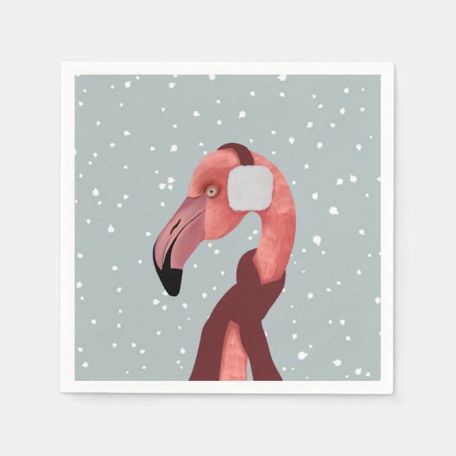 Whimsischer, gemütlicher Winter Flamingo mit Scarf Serviette (Vorderseite)