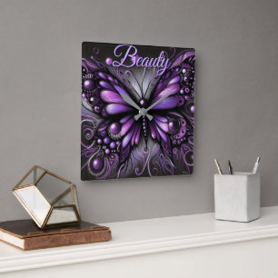 Whimsischer gotischer Schmetterling Lila Personali Quadratische Wanduhr