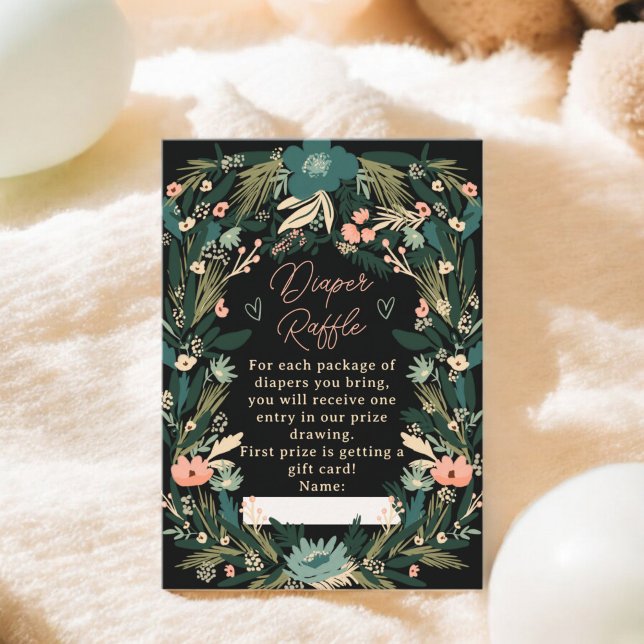 Whimsischer grüner Rosa Blumenspuler Babydusche Begleitkarte (Whimsical Green Pink Floral Diaper Baby Shower Enclosure Card)