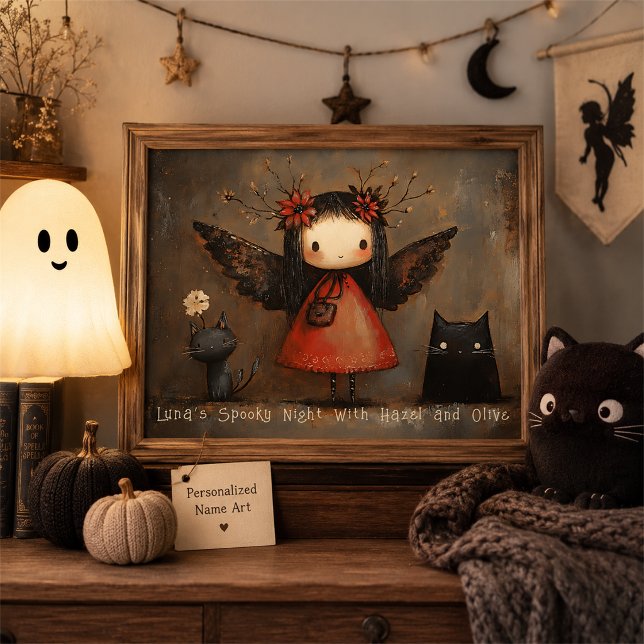 Whimsischer Halloween Fairy & Cats Personalisierte Poster (Von Creator hochgeladen)