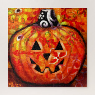 Whimsischer Halloween-Kürbislaterne Floral Orange Puzzle