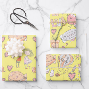 Whimsischer Heißluftballon niedliches Paar liebt V Geschenkpapier Set