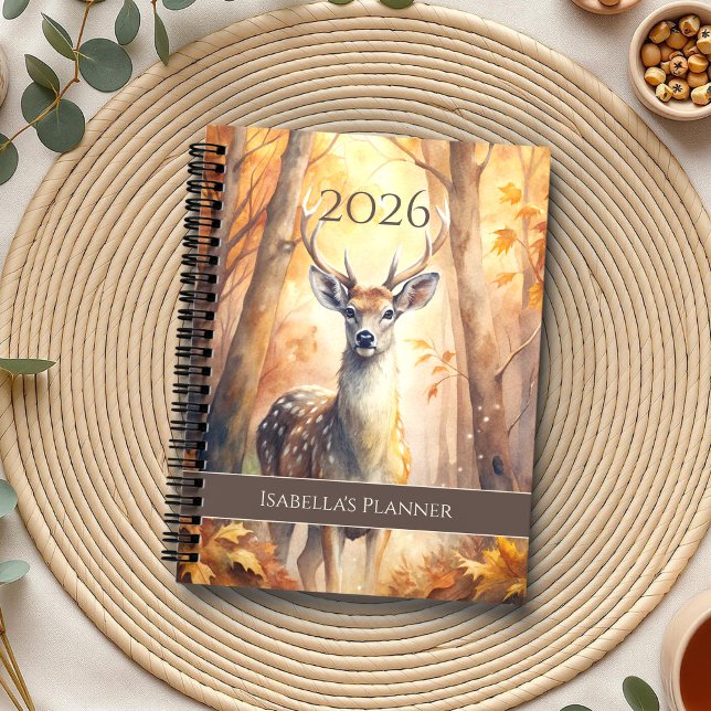 Whimsischer Herbst Hirsch - Saisonfairycore Planer (Whimsical Autumn Deer – Seasonal Fairycore Planner on  a boho table with botanicals and a cup of tea)