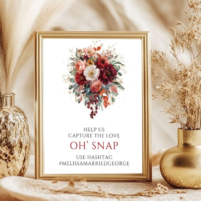Whimsischer Herbst-Marone-Blumen-Oh-Snap-Schild Poster (Whimsical Autumn Maroon Floral Oh Snap Sign

)