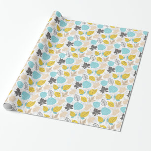 Whimsischer Herbst verlässt Muster Blau und Gelb Geschenkpapier