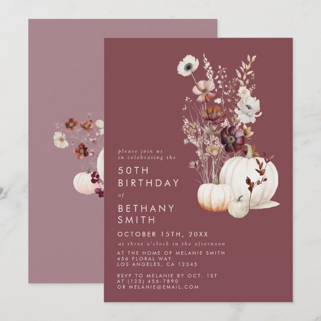 Whimsischer HerbstflorGeburtstagsparty Einladung (Vorne/Hinten)