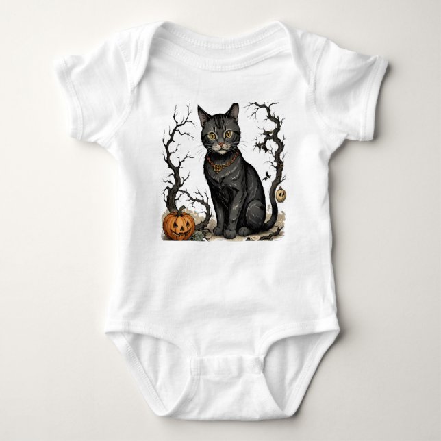 Whimsischer Herbstkatze und Kürbiskins, Halloween  Baby Strampler (Vorderseite)