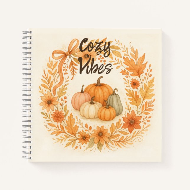 Whimsischer Herbstkranz mit Pumpkins - Boho Fall Notizbuch (Vorderseite)