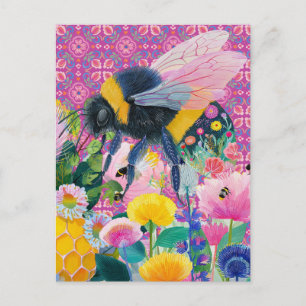Whimsischer Honigbienen-Garten-Wildblume Postkarte
