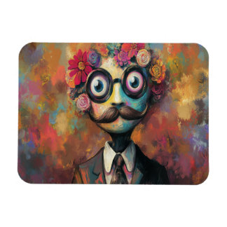 Whimsischer Humanoid mit großen Augen und Blumenha Magnet
