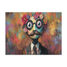 Whimsischer Humanoid mit großen Augen und Blumenha