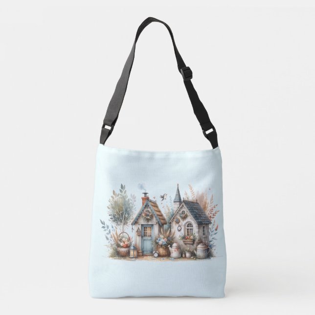Whimsischer Hütte Garden Tragetaschen Mit Langen Trägern (Rückseite)