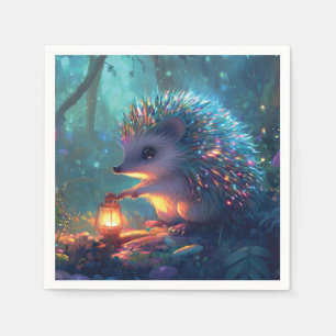 Whimsischer Igel und Laterne im verzauberten Wald Serviette