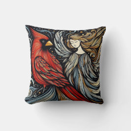 Whimsischer Kardinal und Engel Kissen
