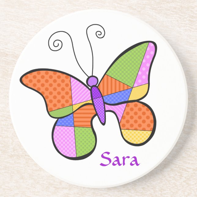 Whimsischer Kubismus Butterfly-Untersetzer Sandstein Untersetzer (Vorne)