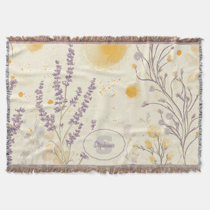 Whimsischer Lavendel und gelbes Blumenmuster Decke