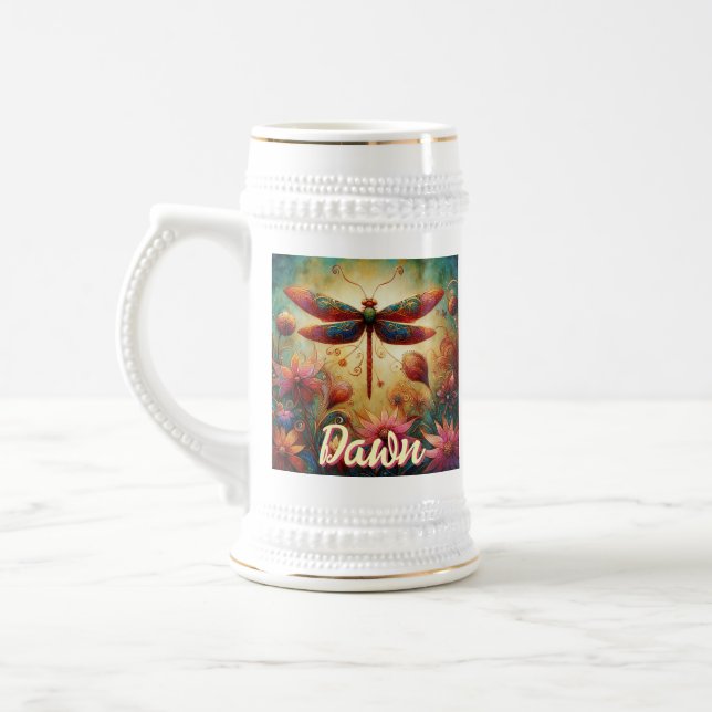 Whimsischer Libellenfliege Abstrakt Personalisiert Bierglas (Links)
