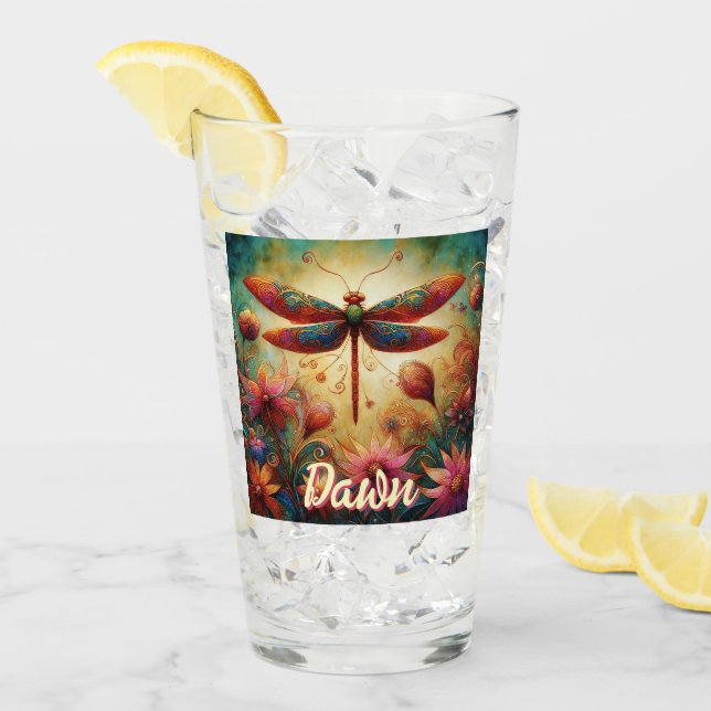 Whimsischer Libellenfliege Abstrakt Personalisiert Glas (Vorderseite Ice)