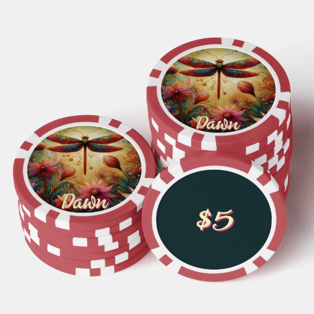 Whimsischer Libellenfliege Abstrakt Personalisiert Pokerchips (Stapel)