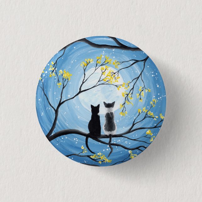Whimsischer Mond mit Katzen Button (Vorderseite)