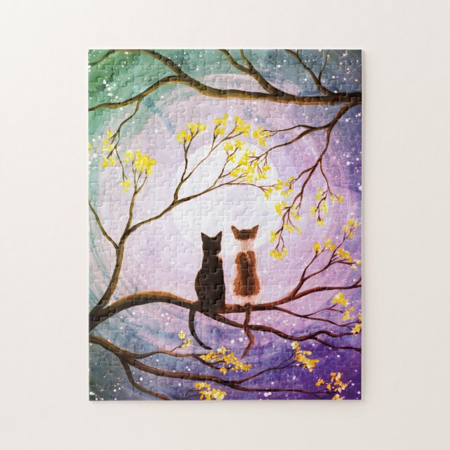 Whimsischer Mond mit Katzen Kunst Puzzle (Vertikal)