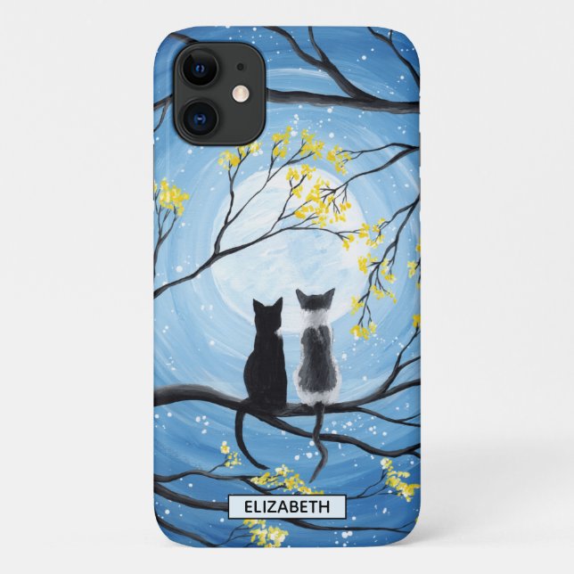 Whimsischer Mond mit Katzen | Name hinzufügen Case-Mate iPhone Hülle (Rückseite)