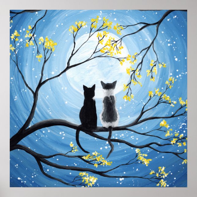 Whimsischer Mond mit Katzen Plakat drucken (Vorne)
