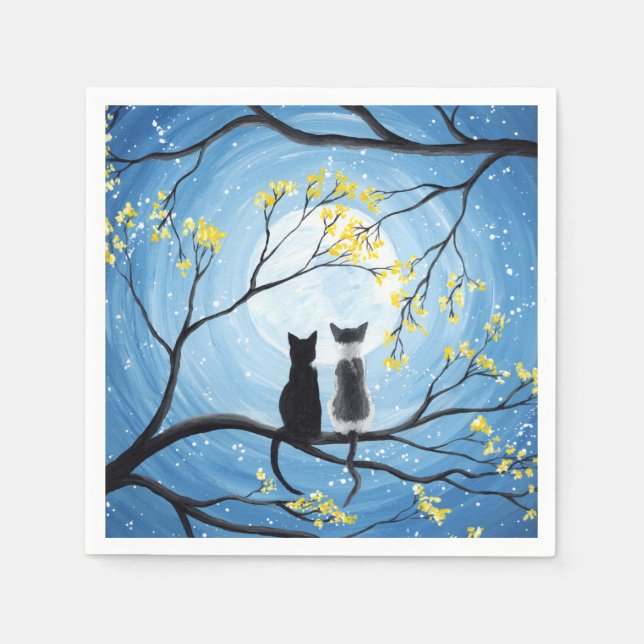 Whimsischer Mond mit Katzen Serviette (Vorderseite)