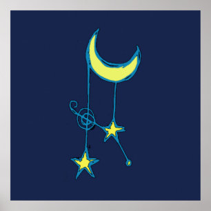 Whimsischer Mond und Sterne Poster