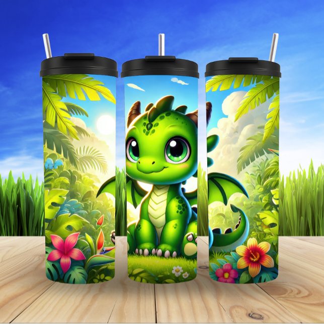 Whimsischer Niedlicher Green Dragon-Cartoon Thermosbecher (Von Creator hochgeladen)