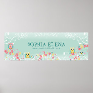 Whimsischer Niedlicher Spaß wirbeln Owls Baby Name Poster