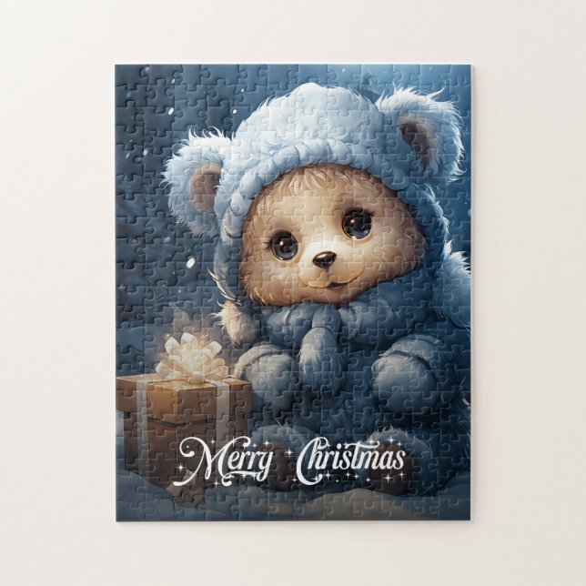Whimsischer niedlicher Teddybär mit Weihnachtsgesc Puzzle (Vertikal)