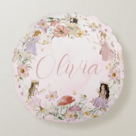 Whimsischer Niedlicher Wildblume Garten Wiese Rundes Kissen