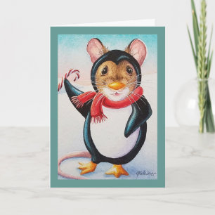 Whimsischer Nordpol Pinguin Mouse Wasserfarbe Kuns Karte