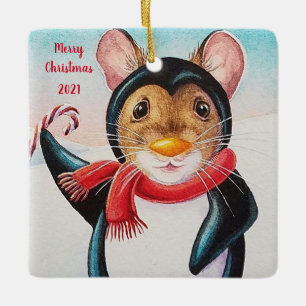 Whimsischer Nordpol Pinguin Mouse Wasserfarbe Kuns Keramikornament