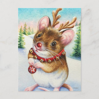 Whimsischer Nordpol Rentiermuse Wasserfarben Kunst Postkarte