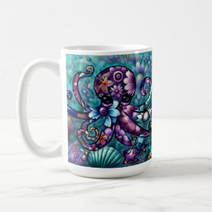Whimsischer Octopus Floral Aquamarine Lila blaue K Kaffeetasse